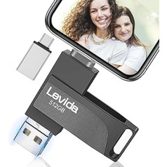 Levida USB zibatmiņa 512 GB tālrunim, ārējā Photo Stick USB 3.0 Photo Stick operētājsistēmai iOS, Android mobilais tālrunis, planšetdators, klēpjdators un dators, personālais dators (mobilā atmiņa, rotējošs dizains, automātiska fotoattēl