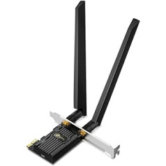 TP-Link Archer TXE72E AXE5400 Wi-Fi 6E Bluetooth 5.3 PCIe adapteris (6 GHz 2402 Mbps, 5 GHz 2402 Mbps, 2,4 GHz, 574 Mbps, Bluetooth 5.3, WPA3 šifrēšanas antenas)