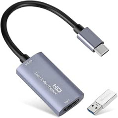 Video ierakstīšanas karte, USB 3.0 HDMI–USB C audio tveršanas karte, 4K 1080P60 tveršana ar C tipa adaptera ierīcēm spēļu tiešraides straumēšanas video ierakstītājam, saderīga ar Windows Mac OS sistēmu utt.