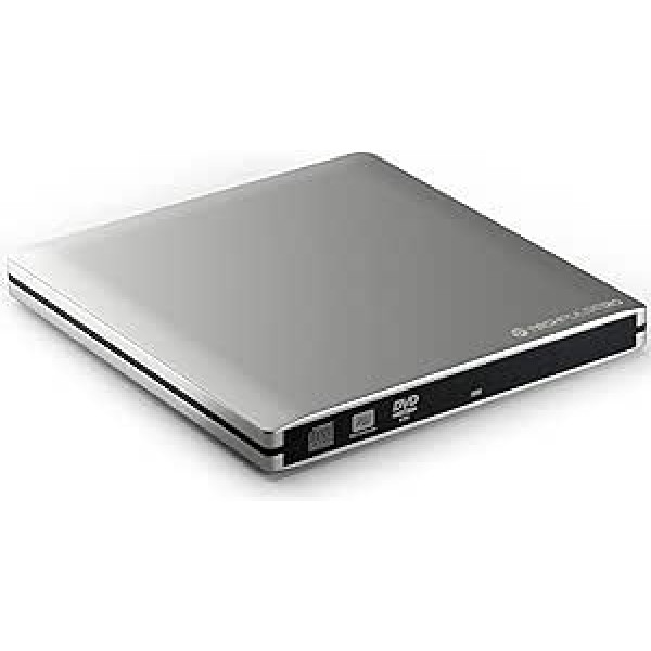 techPulse120 ārējais USB 3.0 DVD CD Brenner Laufwerk externes CDRW DVDRW atskaņotājs Superdrive Portatīvs plāns diskdzinis galddatoram Piezīmjdators Ultrabook Netbook klēpjdators Silber