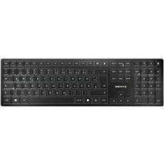 CHERRY KW 9100 plānā bezvadu tastatūra, vācu izkārtojums, QWERTZ tastatūra, izvēles Bluetooth vai bezvadu savienojums, SX šķērveida mehānisms, uzlādējama, izmantojot USB kabeli, plakana, melna/sudraba