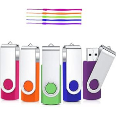 USB Flash Drive, Cardfoot 5-Pack USB 2.0 Memory Stick Swivel Thumb Drives USB Stick Jump Drive Pen Drive Data Storage with LED Display (Multicoloured with Safety Ropes) 64GB 5 Colours