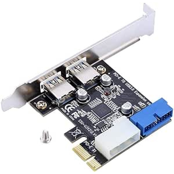 5Gbps PCI-E uz USB3.0 paplašināšanas karte, 2-portu USB 3.0 kartes PCIe Express kartes adapteris ar 19PIN operētājsistēmai Windows XP 32/64/7/8 utt.