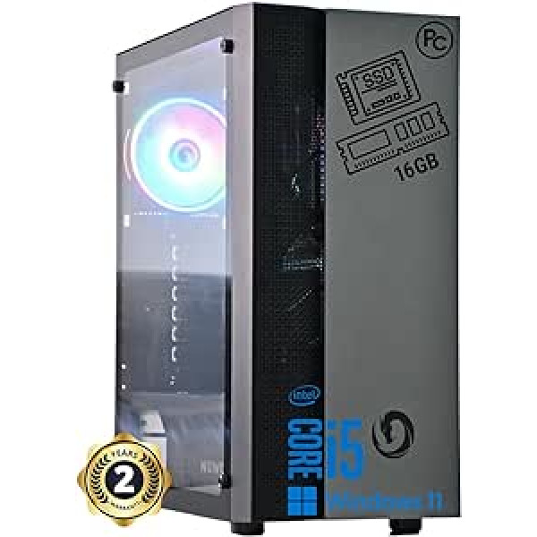 Fiksēts PC i5 Intel Core centrālais procesors līdz 3,60 GHz, 16 GB RAM, SSD 500 GB, Wi-Fi, ieskaitot USB, Windows 11 Pro, Office 2019, datora datora galddators, kas paredzēts birojam, gatavs lietošanai mājās