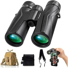 C-eagleeye HD binokļi pieaugušajiem bērniem (10 x 42) IPx7 Professional ūdensnecaurlaidīgs un miglas izturīgs, komplektā soma, pārnēsāšanas siksna un viedtālruņa adapteris, kompakts teleskops medībām, pārgājieniem