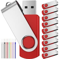 USB Stick, 16 GB, Pack of 10 2.0 Memory Sticks, Foldable Memory Stick, 16 GB Flash Drive, FEBNISCTE Red Pendrive Data Tray, USB Flash Drives with Pack of 10 Wrist Ropes