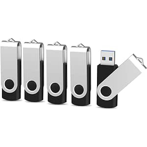 KOOTION Pack of 5 USB Sticks 16 GB USB 3.0 USB Memory Stick Pack of 5 Colourful Data Stick 5 Pieces Set Memory Stick Metal 16G Thumb Drive USB Flash Drives 16 Gbyte Flash Sticks USB Flash Drives Black