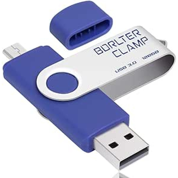 BORLTER CLAMP 128GB USB 3.0 Flash Drive Dual Port OTG USB Memory Stick with Micro USB Drive Connector for Android Smartphone Tablets & Computers (Blue)