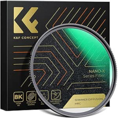 K&F Concept Nano-X Series Shimmer Diffusion 1 filtrs 67 mm optiskais stikls ar 28x nano pārklājumu video ierakstīšanai/portretu fotografēšanai