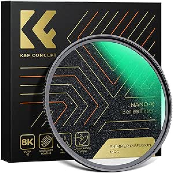 K&F Concept Nano-X Series Shimmer Diffusion 1 filtrs 67 mm optiskais stikls ar 28x nano pārklājumu video ierakstīšanai/portretu fotografēšanai