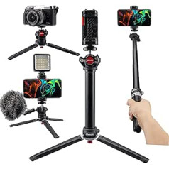 Lammcou 5-in-1 Mobile Phone Tripod Seflie Tripod, iPhone Mini Tripod & Expandable Selfie Stick & Ball Tilt & Hot Shoe Tripod Mobile Phone Holder & Action Cam Adapter, Portable Mobile Mini Tripod Kit