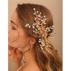 Deniferymakeup Gold Flower Leaf Hair Comb Matu Dece Crystal Rhinestone Kāzu matu aksesuāri kāzu sievietēm un meitenēm