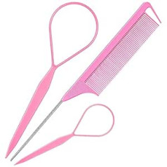 Morgles Topsy Tail Morgles French Braid Hair Tool Rozā ar Rat Tail Comb