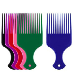 Huajiao 6 gabalu Afro Picking Hair Comb Plastmasas taisnu platu zobu matu ķemme dabīgiem cirtainiem matiem (6 krāsas)