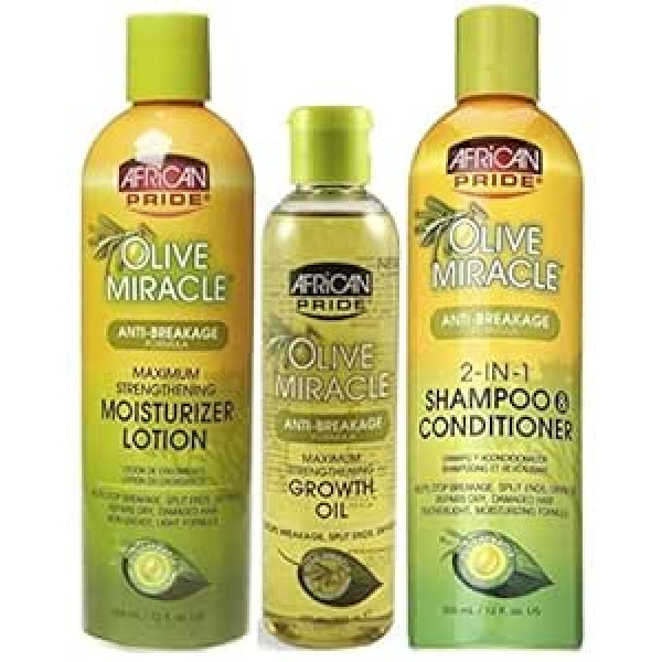 Generic African Pride Olive Miracle mitrinošs losjons pret lūšanu, augšanas eļļa un 2-in-1 šampūns un kondicionieris