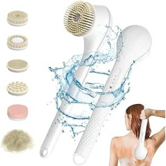 Emooncn 6-in-1 Cream Aid for Back, Electric Body Brush with 6 Cleaning Heads, Back Brush, Shower Massage Brush, Bath Brush with Long Handle for Exfoliating to Remove Dead Skin