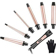 Aibeau Curling Iron Large and Small Curls Set - Curling Irons 6 in 1 for Long Short Hair PTC Ceramic Curling Iron with Double Tension, Heat Resistant Glove