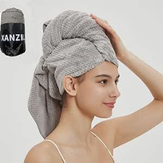 Xanzilz Super Soft Extra Large Microfiber Hair Towels for Women Anti-Frizz Drying Towel with Elastic Band Super Absorbent Quick Dry Turbans for Wet Long Thick Curly Hair