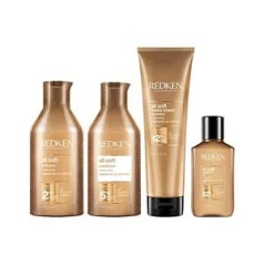 Redken All Soft šampūns 300 ml, kondicionieris 300 ml, smags krēms 250 ml un argana-6 eļļa, 111 ml iepakojums