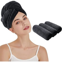 Kinhwa Hair Turban mikrošķiedras dvielis matu turbāna dvielis ar pogu Hair Turban Ātri žūstošs matu dvielis gariem matiem un visiem matu tipiem Super absorbējošs un mīksts 25 cm x 65 cm iepakojumā 3 melni