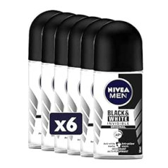 Nivea Invisible Black & White dezodorants vīriešiem, 48H pretsviedru rullītis, 50 ml, iepakojumā 6