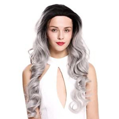 Wig Me Up  — LS-010-LF-1BT0906-krāsas sieviešu mežģīņu priekšpuse parūka, gara, nedaudz cirtaini, melna pelēka