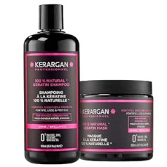 Kerargan - Duo Ultra Repair šampūns un maska ar keratīnu bojātiem un noslogotiem matiem - baro, izlīdzina un aizsargā - bez sulfātiem, ĢMO, silikoniem - 2x500 ml