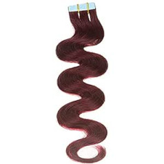 Hair2Heart Tape-In Real matu pagarinājumi, 50 cm, 2,5 g, viļņaini, krāsa 99j bordo, iepakojumā 10