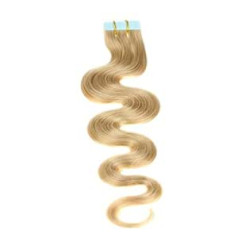 Hair2Heart Tape-In Real matu pagarinājumi, 60 cm, 2,5 g šķipsnas, viļņaini, krāsa 18 lazdu riekstu blondīne, iepakojumā 20