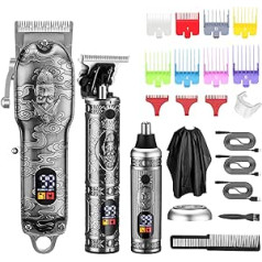 Bestauty Hair Trimmer T veida asmeņu griezējs, 2 vienā bārdas deguna matu griezēja mašīna, precīza friziera friziera komplekts, 2500 mAh, ūdensizturīgs, matiem, bārdai, degunam, ausīm, ķermenim, matu mašīna, sudraba krāsa