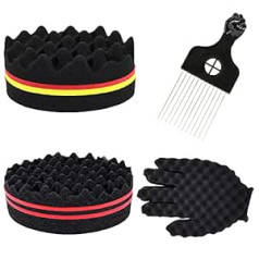 Pamtns Pack of 4 Twist Sponge Afro Comb Magic Curl Sponge Matu Suka Sūkļa caurumi Matu Sūkļa cirtas Afro Divpusēji Magic Curl Sūklis un Curler Gloves Twist Barber Tool