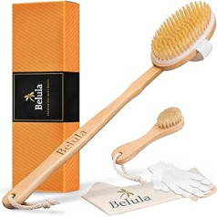 Belula Premium Dry Brushing Set - Back Brush with Natural Bristles, Face Brush & Bath Gloves, Free Bag & Instructions - Great Gift for Radiant Skin & a Healthy Body