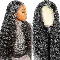 Aipliantfis 13 x 4 Lace Wig Human Hair Wig 13 x 4 Lace Front Wig Water Wave Wig Pre Plucked Free Part Wig With Baby Hair Brazilian Remy Hair Real Unprocessed Virgin Hair Wig for Women 24 Inches