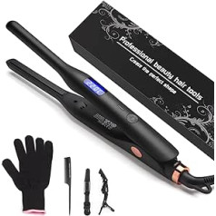 Jaeton Mini Hair Straightener, Hair Straightener, Curl and Straighten 2 in 1,100-220°C, LCD Display, Straightener for All Hair Types, Short Hair, Pony, Male Beard