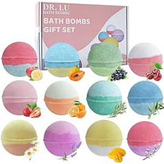 Dr. Lu Bath Bombs Dr. LU vannas bumbas dāvanu komplekts, 12 gabalu dušas vannas bumbas ar dažādām organiskām ēteriskajām eļļām, spa aromterapijas burbuļbumbas sievietēm bērniem dzimšanas dienās Ziemassvētku dāvanas