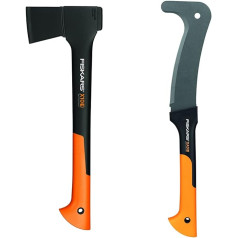 Fiskars Universal axe, including blade and transport protection, length 44 cm, non-stick coating and machete, 50.5 cm, non-stick coating, hardened steel blade/fibreglass reinforced plastic handle