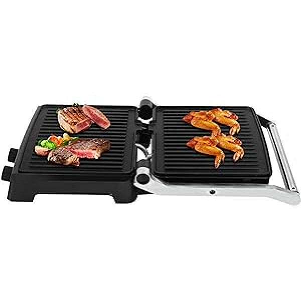 Electric Contact Grill, Sandwich Maker, Press Grill for Hamburgers, Steak and Panini Grill, Non-Stick Maker, 2800 W, Silver+Black