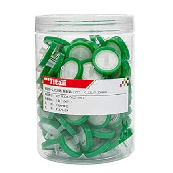 Iepakojumā 100 šļirču filtri 0,22 μm 0,45 μm (NY MCE PES PTFE PVDF) Nesterils 0,22 μm 25 mm (PES), zaļš