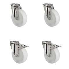 CASCOO SETHIBI125N0N0L0N Roller Set 2 Locking Castors Polyamide Stainless Steel Diameter 125 mm Castors Slide Bearing Inox Load 600 kg (Pack of 4)