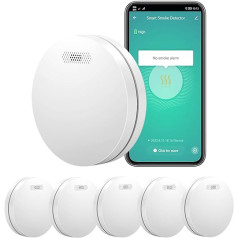 Smoke Detector 10 Year Battery Smoke Detector WiFi Wireless Fire Alarm with Mute Function via App Independent EN 14604 Test Alarm for Fire Warning Set of 5