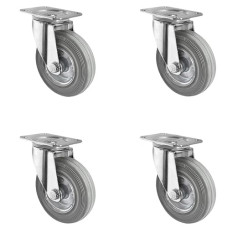 CASCOO SETSPSP160SWR2R0N Wheel Set 4 Castors Steel Rim, Solid Rubber, Diameter 160 mm, Transport Castors, Roller Bearing, Load 405 kg (Set of 4)