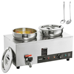 VEVOR Stainless Steel Buffet Warmer Food Warmer 1200 W, 2 x 8.1 L Buffet Containers, φ180 x φ240 x 220 mm Each Stockpot, Includes Lid & Drain Tap & Dry Burning Indicator, for Canteen, Cafe, Restaurant