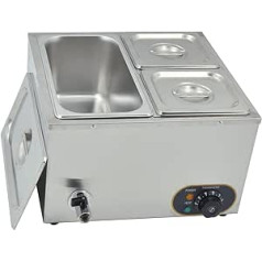 MOOTACO Electric Water Bath Stainless Steel Food Warmer Buffet 1 x 1/3 GN Container + 2 x 1/6 with Lid Adjustable Temperature 30°C - 85°C