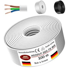 H03VV-F 3G0.75 plastmasas šļūtenes kabelis no 5 līdz 100 m, melns vai balts, elastīgs kabeļa ierīces kabelis (balts, 100 m)