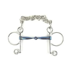 AK Pelham Easy Joint Bit with Curb Chain Horse Bits AKRS-2608 (5.00 Inches, Blue/Silver)