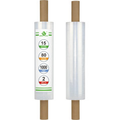 4 Pieces Stretch Film - Industrial Transparent Plastic Stretch Film 50.8 cm x 3000 m, 80 Gauge with Handle, Adhesive Plastic Palette for Packaging, Duty Shrink Film Roll, BOMEI Pack