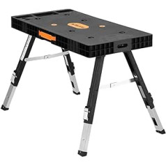 FUXTEC Folding 5-in-1 Universal Workbench FX-WB - Workbench / Work Table up to 150 kg - Height Adjustable up to 129 x 59 x 75 cm - Transport Roller with Drawers - Workshop Board/Roller Board