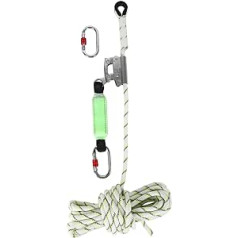 Arresting Device Running 13 mm Safety Rope, 10 m Core Sheath Rope with 2 Carabiners 25 KN, Safety Climbing Belt for Fall Protection (15 m)