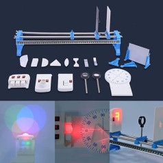 Pädagogische Modell-Experimentierbox für physikalische Optik mit optischer Versuchsplattform, Mehreren Linsen, Lichtquellen mit DREI Primärfarben, flachen Spiegeln und diversem Zubehör