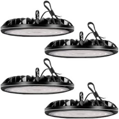 Paideste 4 x 100 W industriālā lampa, UFO LED prožektors, 10000 lm, 6500 K, vēsi balts, darbnīcas lampa, apgaismojuma leņķis 120°, IP65 ūdensizturīgs LED augstais gaismeklis rūpnīcām, lidostai, terasei